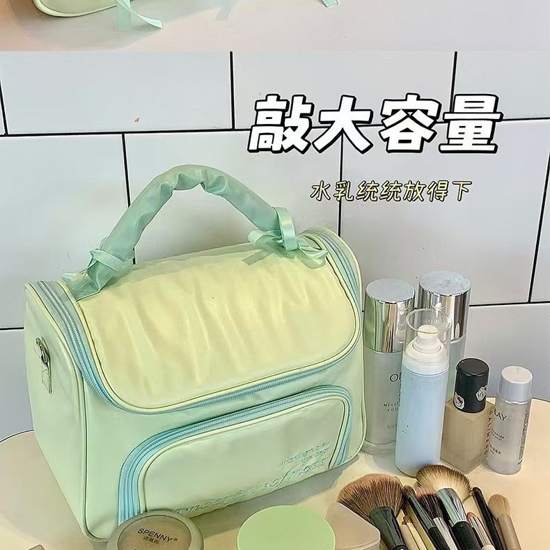 Girly Heart Bow Cosmetic Bag Large Capacity Portable Handbag Cosmetic Storage Waterproof Toiletries Bag - Image 2